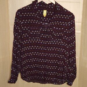 QMack Womens Navy Blouse With Heart Print Medium